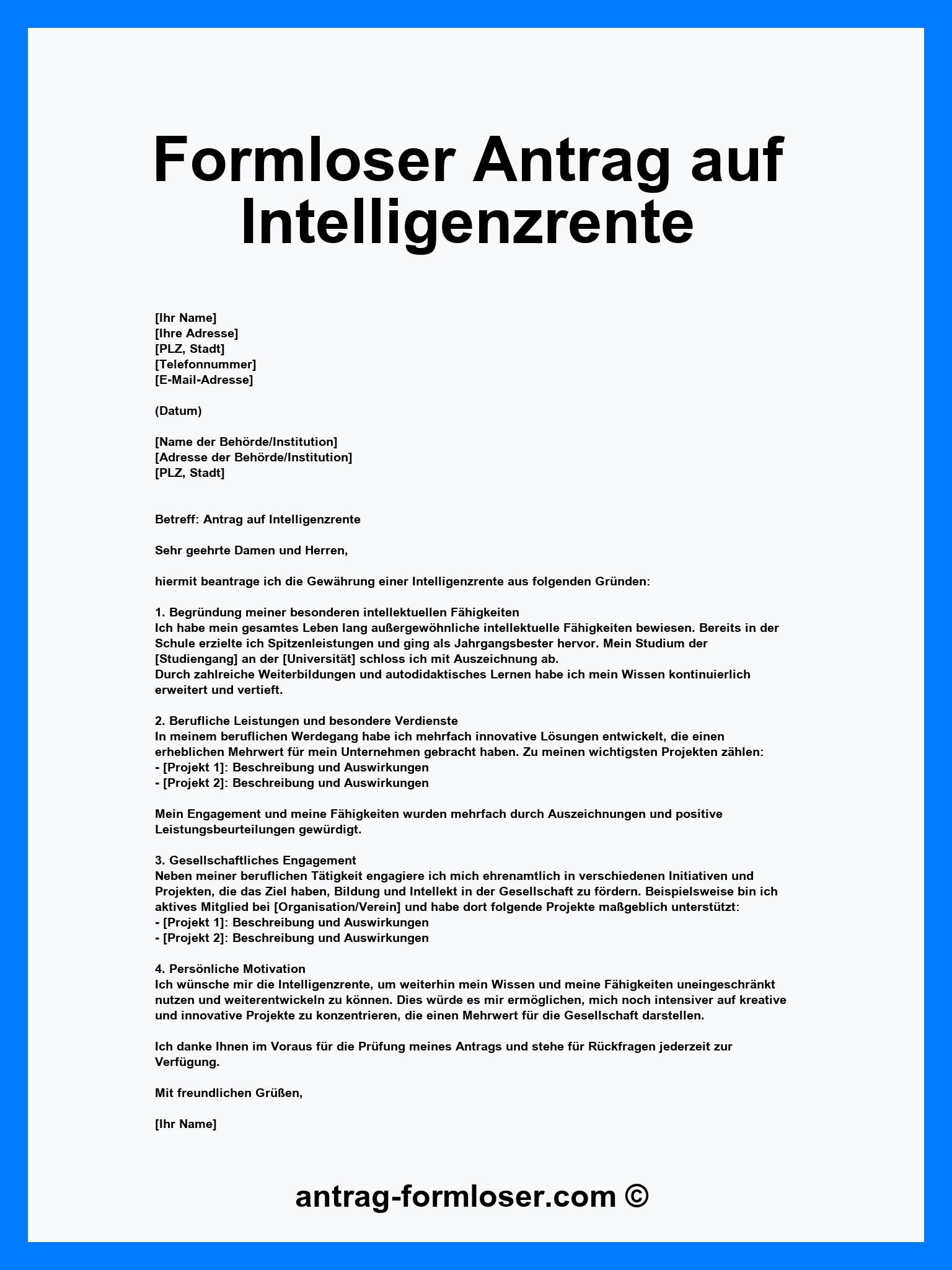 Formloser Antrag Auf Intelligenzrente - Word - PDF