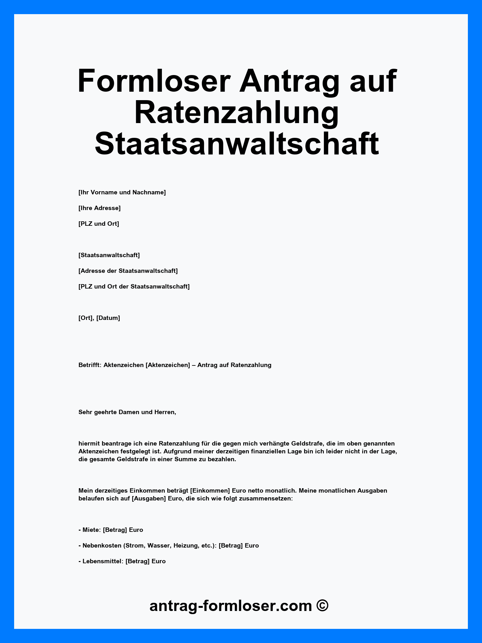 Formloser Antrag Auf Ratenzahlung Staatsanwaltschaft - PDF - Word