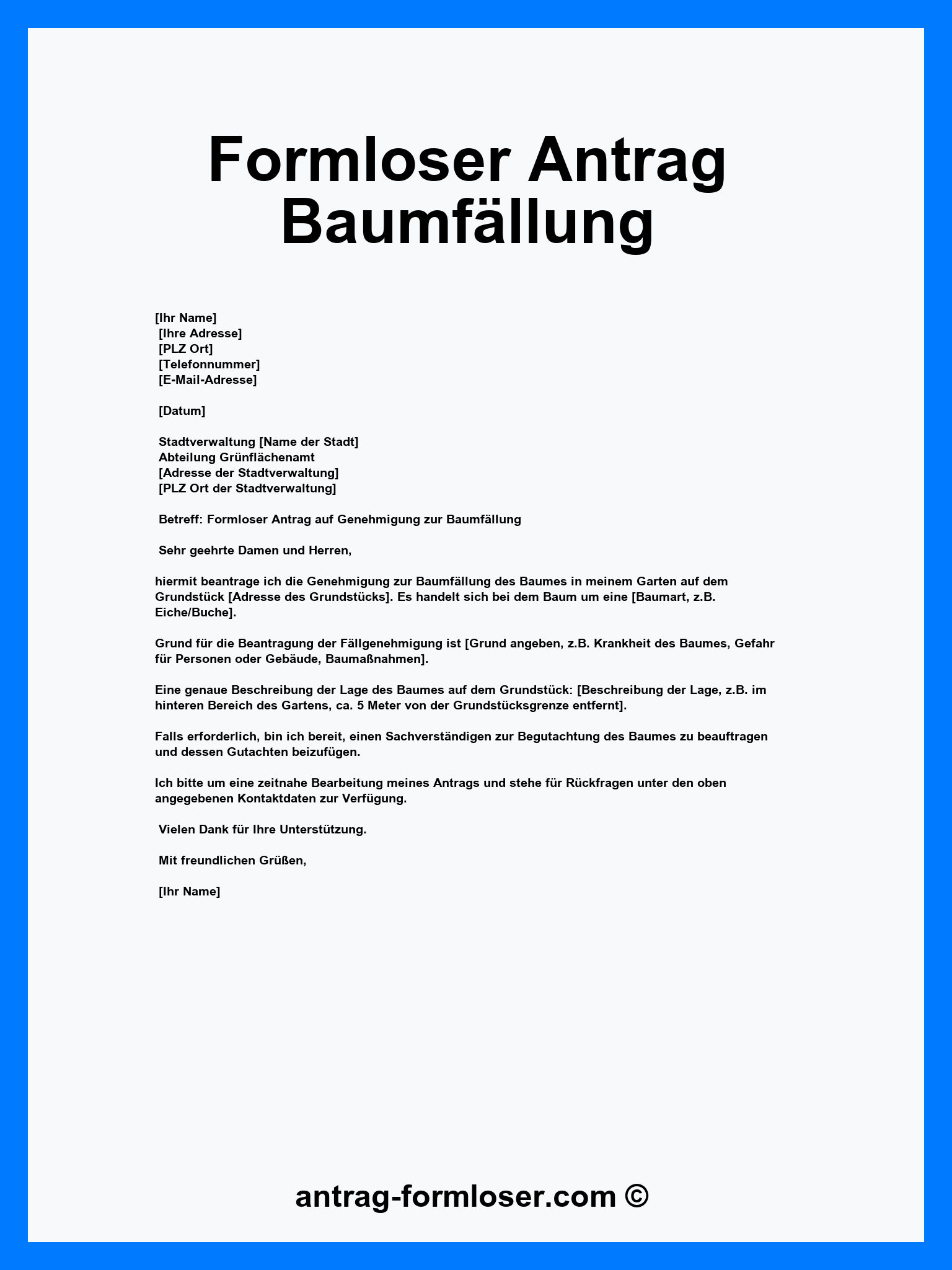 Formloser Antrag Baumfällung Muster - Word - PDF