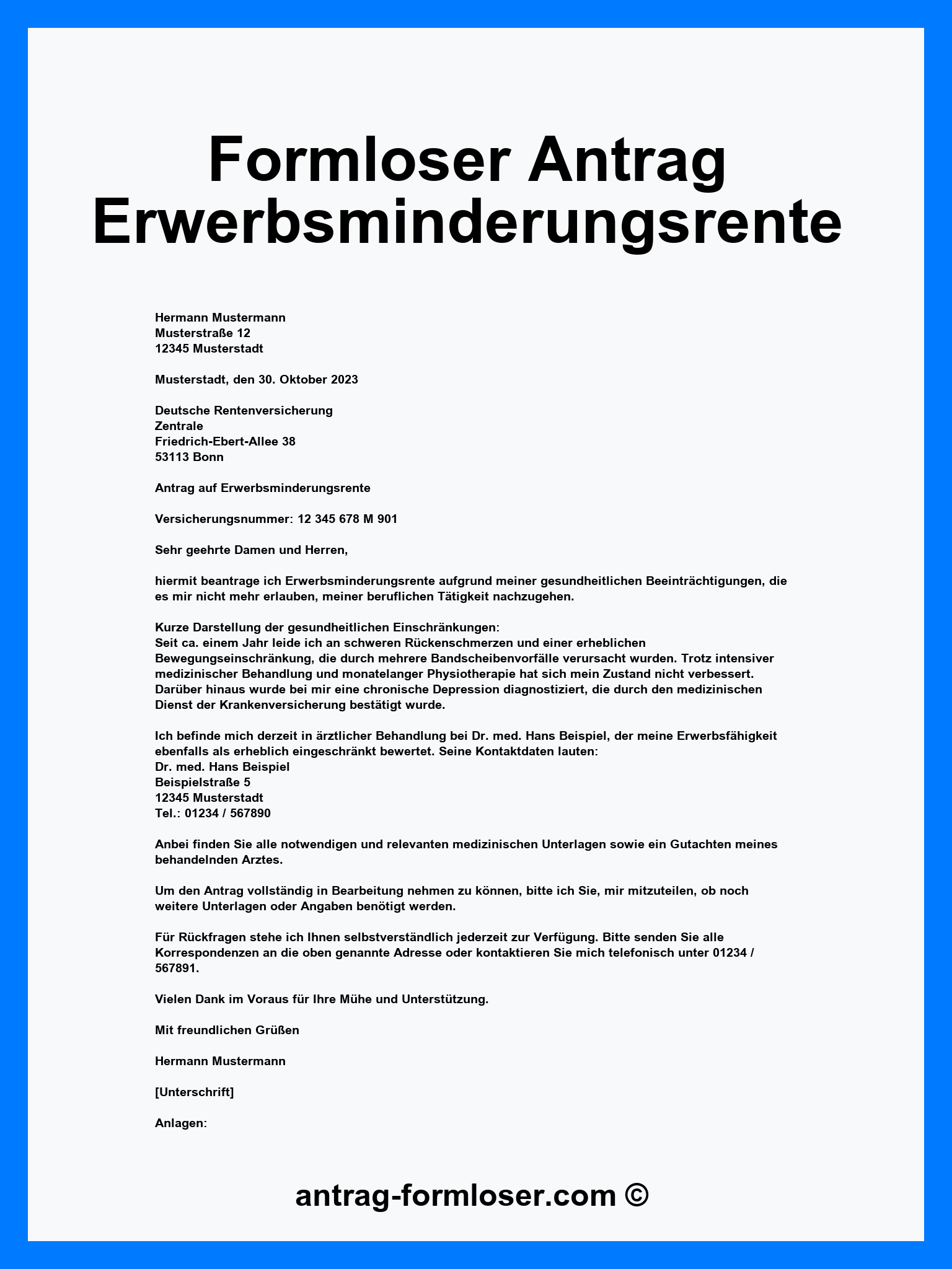 Muster Formloser Antrag Erwerbsminderungsrente - PDF - Word