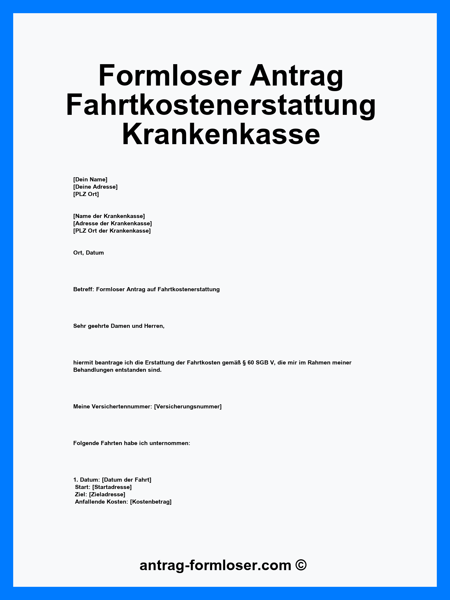 Formloser Antrag Fahrtkostenerstattung Krankenkasse - PDF - Word