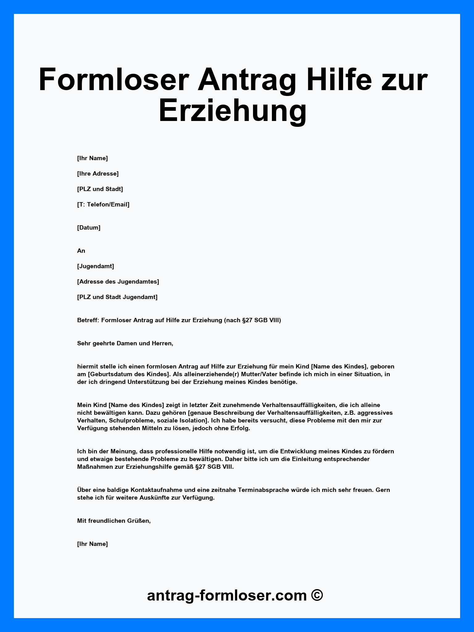 Formloser Antrag Hilfe Zur Erziehung Muster - Word - PDF