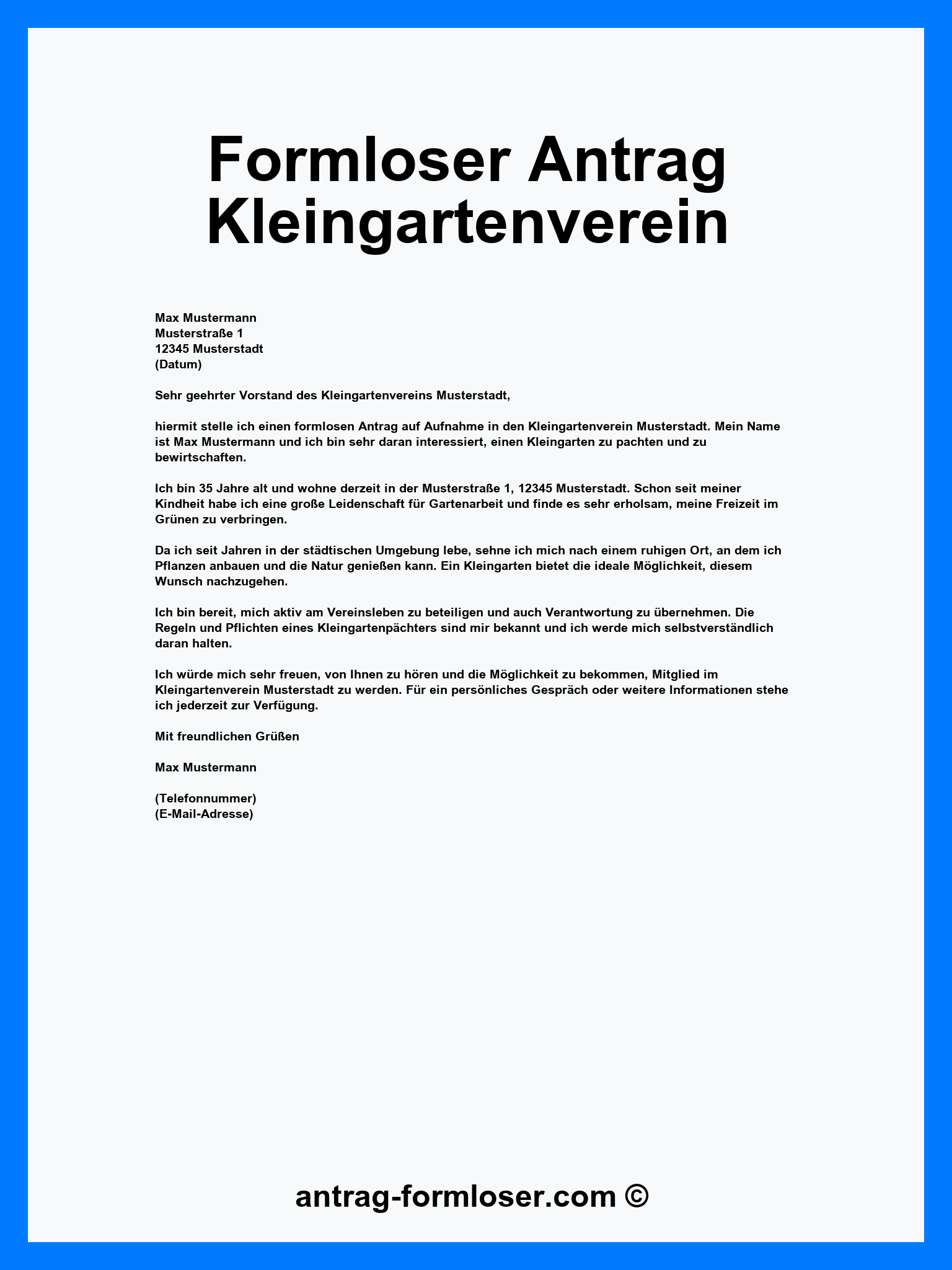 Formloser Antrag Kleingartenverein - Word - PDF