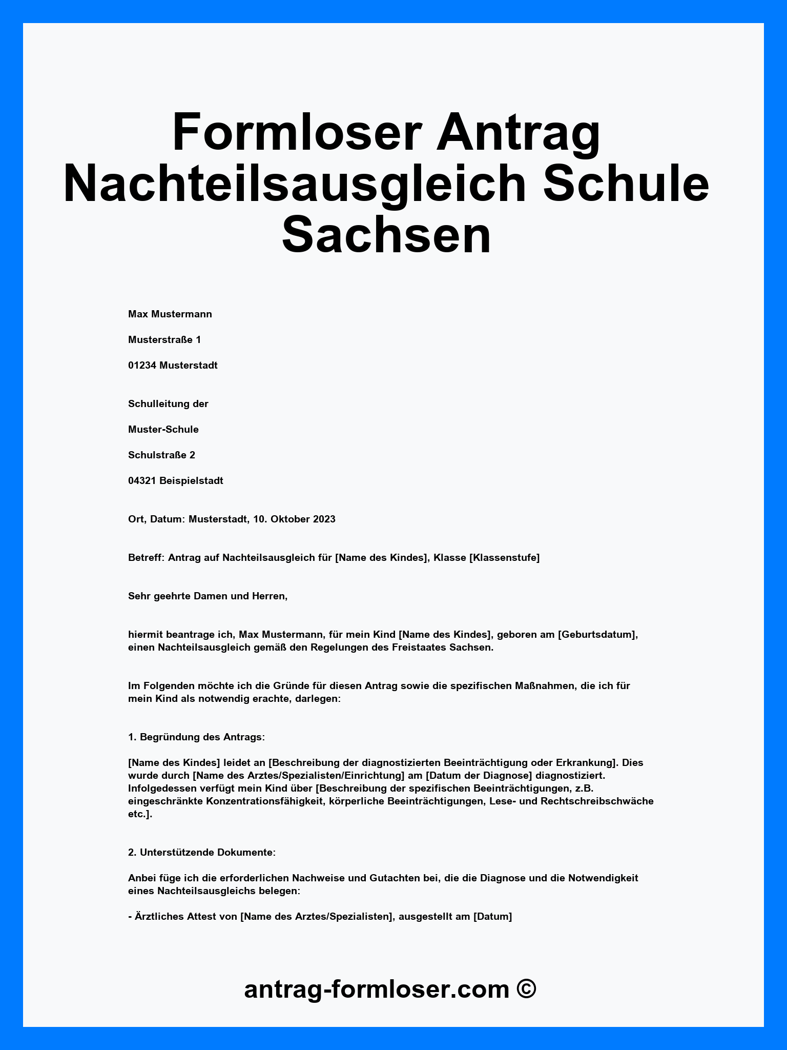 Formloser Antrag Nachteilsausgleich Schule Muster Sachsen - PDF - Word