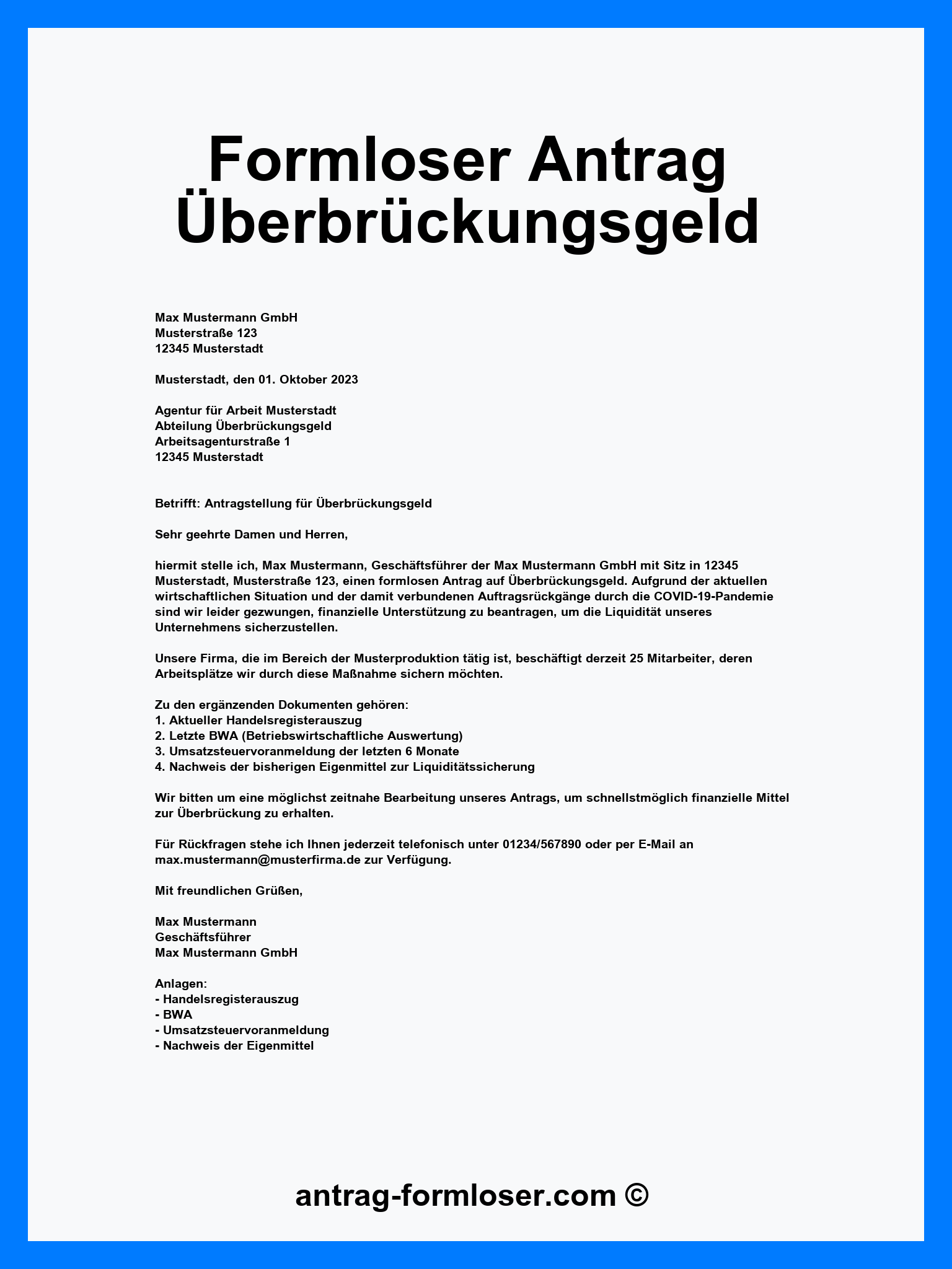 Formloser Antrag Überbrückungsgeld - PDF - Word