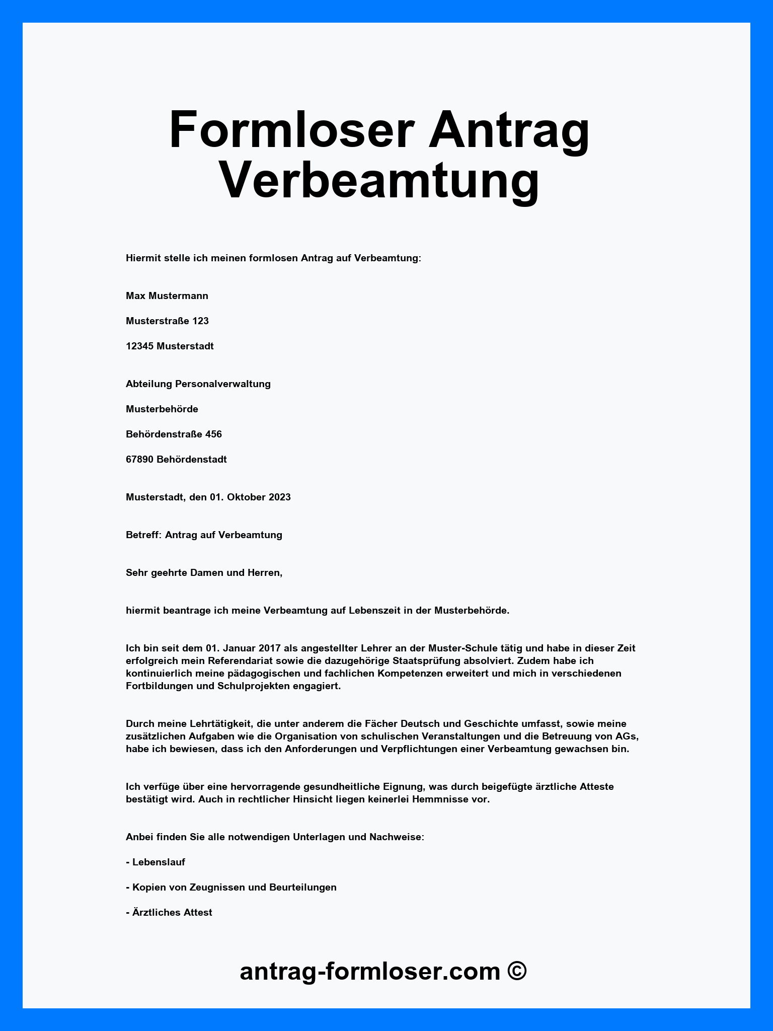 Formloser Antrag Verbeamtung Muster - PDF - Word