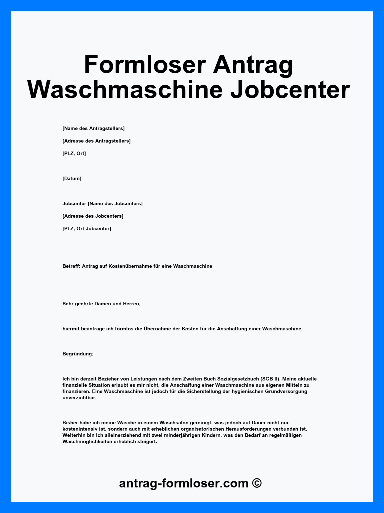 Formloser Antrag Waschmaschine Jobcenter - Word - PDF