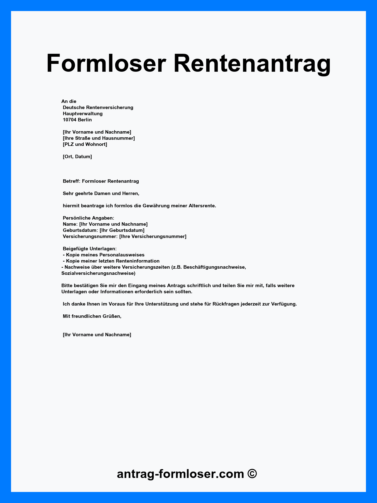 Formloser Rentenantrag Muster - PDF - Word